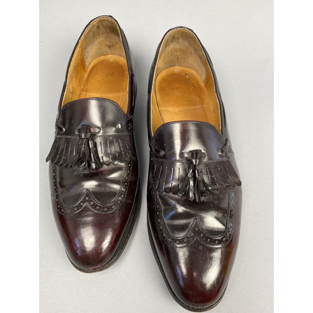 JOHNSTON & MURPHY BURGUNDY WINGTIP OXFORD SHOES SLIP ON TASSLE LOAFER 11 D/B